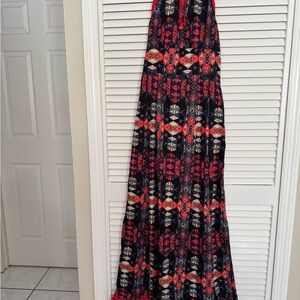 Patterned Maxi Dress - Red and Black